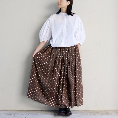 **再々入荷** soil ソイル　ドットパッチワークギャザースカート　#ブラック、ブラウン、ネイビー　【送料無料】