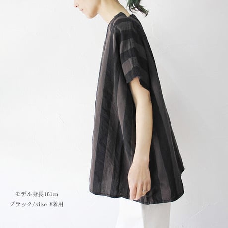 **またまた再入荷** homspun ホームスパン　コットンリネン太ストライプBIGブラウス