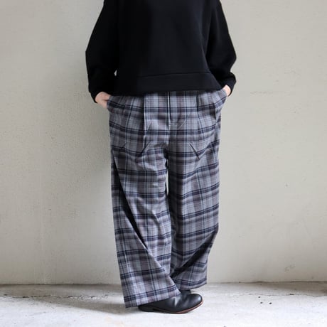 TRAVAIL MANUEL トラバイユマニュアル　トロチェック2タックワイドパンツ　#グレー、ネイビー