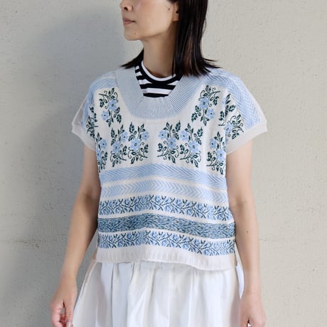 ASEEDONCLOUD アシードンクラウド　Flower Jacquard Knit Blouse #オフ白、ブラック　【送料無料】