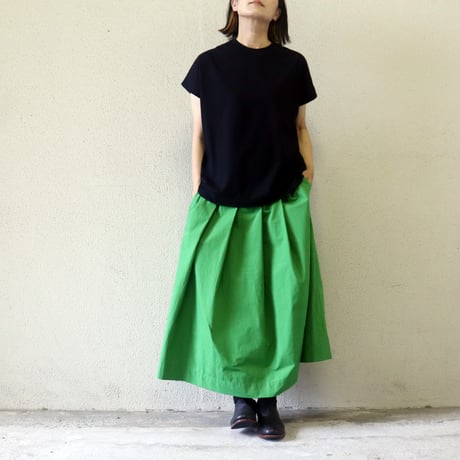 **再入荷** LinenYa リネンヤ　綿麻タックフレアスカート　#イエローグリーン 【送料無料】