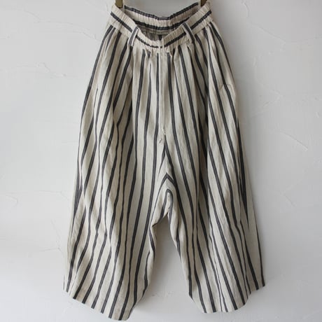 **再入荷** atelier naruse アトリエナルセ　コットンリネンストライプガウチョパンツ #グリーン、ブラック　【送料無料】