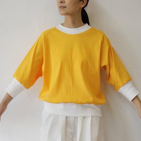 amne アンヌ　GIZA3/4crew　ギザコットン7分袖クルーネック　#イエロー、グリーン、ブラック