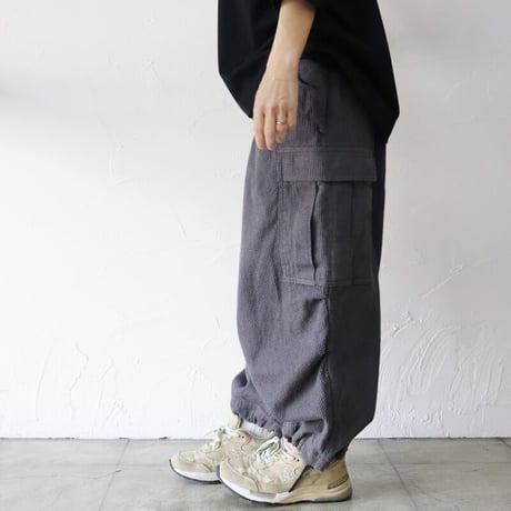 FUNSET OF ART ファンセットオブアート　コットンリネン刺し子バルーンカーゴパンツ　#grey 【送料無料】