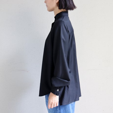 **再入荷** amne アンヌ　GABARDINE frilled blouse　ギャバジンフリルブラウス　#ブラック