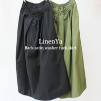 LinenYa リネンヤ　バックサテンワッシャータックスカート　#グリーン、ブラック