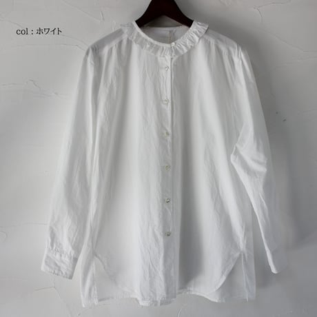 homspun ホームスパン　ハイカウントクロスフリルブラウス　#ホワイト、チェック、ストライプ