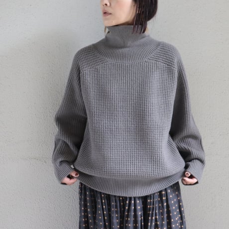homspun ホームスパン　メリノウールワッフル編みプルオーバー　#オフホワイト、モスグレー、グリーン、ネイビー　【送料無料】