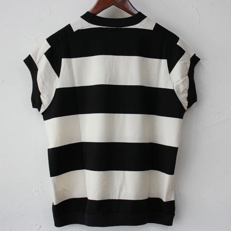 homspun ホームスパン 60/2天竺太ボーダーキャップスリーブTシャツ　#サラシ×ネイビー、生成り×ブラック