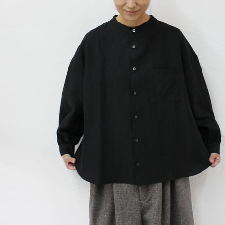 **再入荷** Linenya リネンヤ　リネンバンドカラーシャツ　#ホワイト、アイボリー、グレー、ブラック