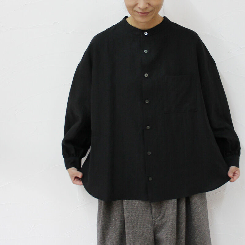 再入荷** Linenya リネンヤ リネンバンドカラーシャツ #ホワイト