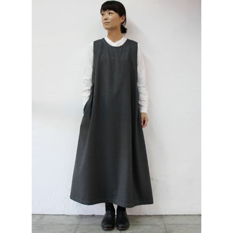 homspun ホームスパン  80/2ウールサージノースリーブワンピース　#チャコール、ブラック　【送料無料】