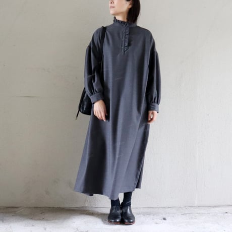 **再入荷** Linenya リネンヤ　ウールフリルワンピース　#ブラック、グレー　【送料無料】