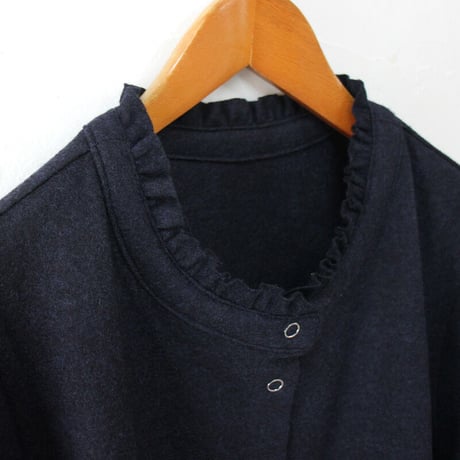 **再入荷** Linenya リネンヤ　ドットボタンフリルカーデ　#ネイビー、エンジ　【送料無料】