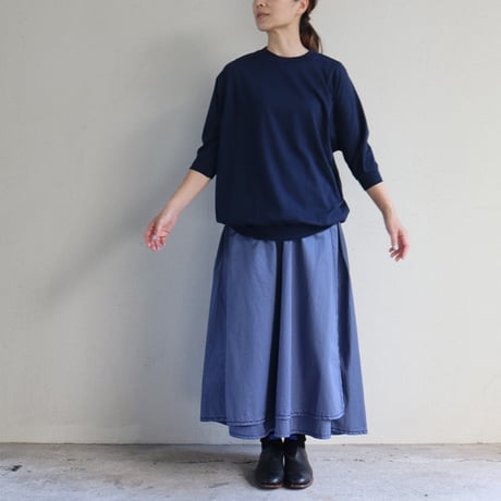 homspun ホームスパン　水玉プリントラップフレアスカート #ブラック、ブルー