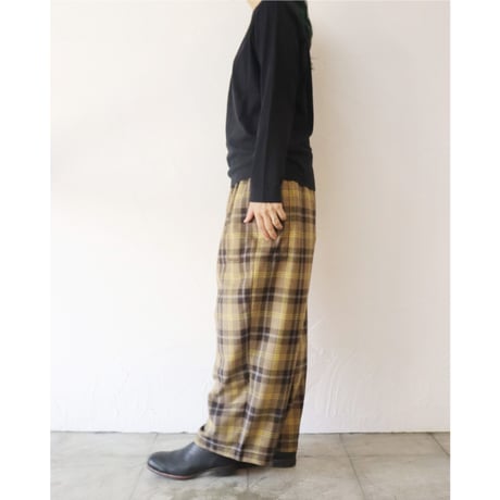 **またまた再入荷** homspun ホームスパン　ウールタータンギャザーパンツ　#ベージュｘサックス、チャコールグレーｘレッド