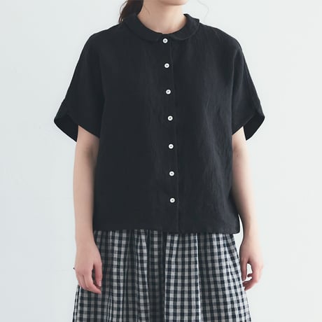 MAGALI マガリ　リネンラウンドブラウス　#ホワイト、ブラック、インディゴブルー