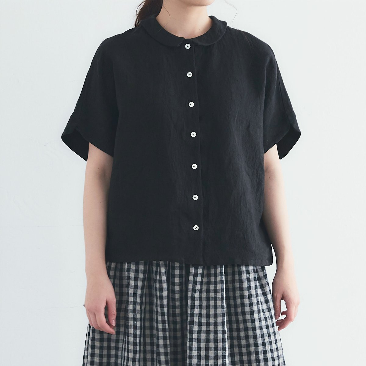 MAGALI リネンシャツ（black） MAGALI マガリ ベルギーリネンフラットカラーブラウス #ベージュ