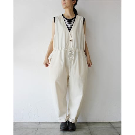 **再入荷** atelier naruse アトリエナルセ　ヴィンテージ馬布コットンオーバーオール　#キナリ、ベイジュ、ブラック