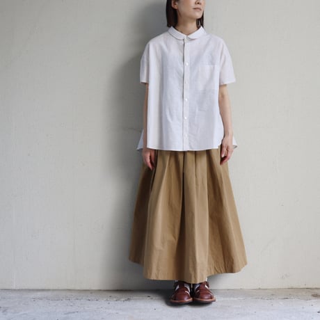 LinenYa リネンヤ　綿麻ストライプ丸襟シャツ　#ベージュ