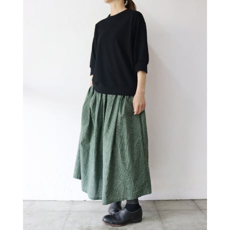 **再入荷** homspun ホームスパン　キャラコ小花プリントギャザースカート　#グリーン、ネイビー　【送料無料】