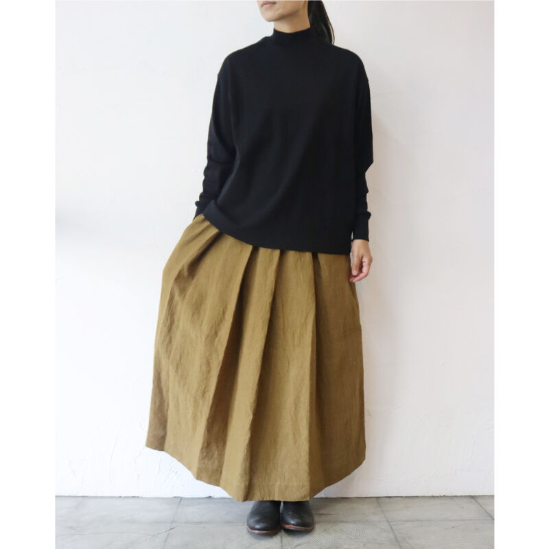 ハンドメイド ふんわり タックスカート リネン ブラウン S相当 ハンドメイド ふんわり タックスカート リネン ブラウン S相当