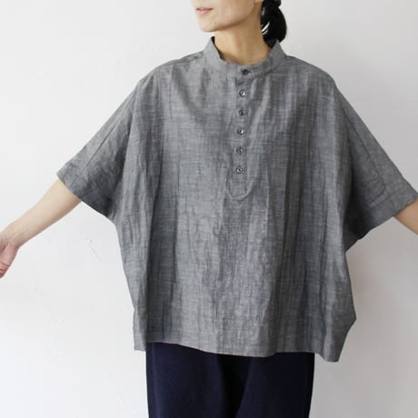 **再々入荷** Linenya リネンヤ　コットンリネンシャンブレーヘンリーネックブラウス　#ブルー、ネイビー　【送料無料】