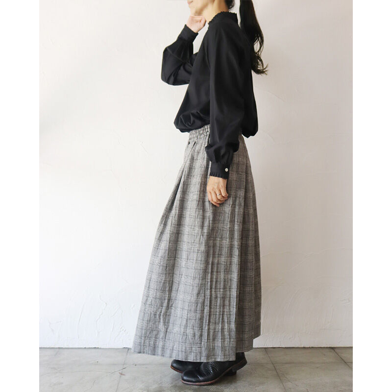 LinenYa リネンヤ 綿麻グレンチェックタックスカート #生成りx