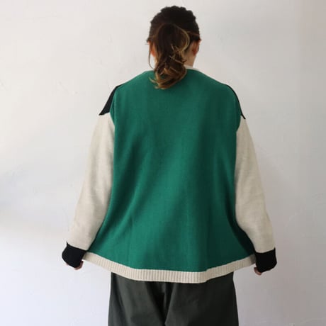 **再入荷**　mao made マオメイド　ウールクレイジーパターンカーディガン　#ブラック、ネイビー、レッド