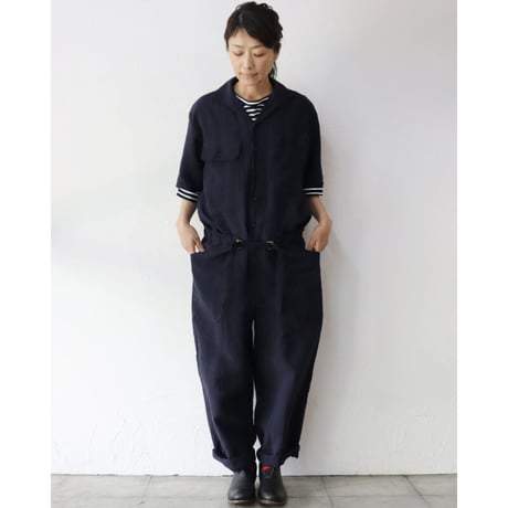 ASEEDONCLOUD アシードンクラウド　Mitsuyakusou Linen Crafter jumpsuit　#navy 　【送料無料】