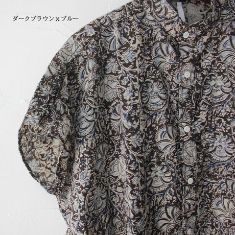 ARTE POVERA アルテポーヴェラ　インド草木染めハンドプリントスタンドフレンチシャツ