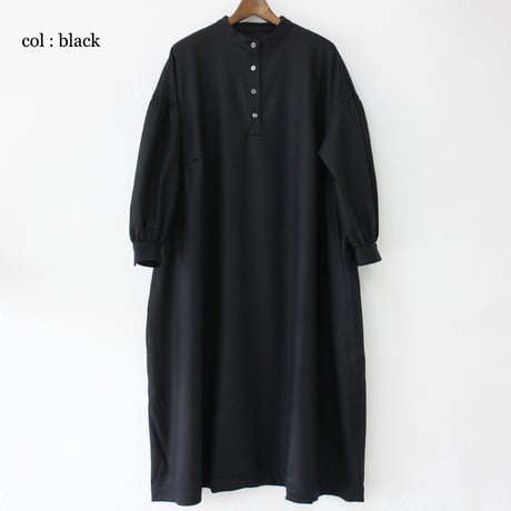 **再々入荷** LinenYa リネンヤ　ウール長袖スタンドカラーワンピース　#ブラック、ネイビー、グレー