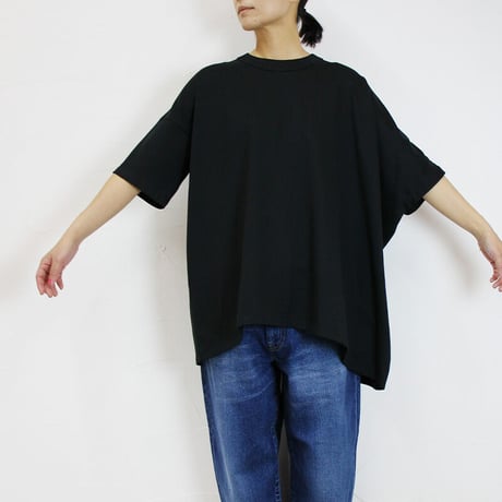 **再入荷** TRAVAIL MANUEL トラバイユマニュアル　ギザ天竺アシメスリーブTシャツ　＃チャコールグレー、ブラック、ダークグリーン、サンド