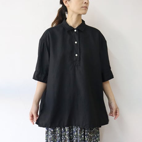 homspun ホームスパン　リネンバイオポロギャザープルオーバーブラウス　#オフ白、ブラック