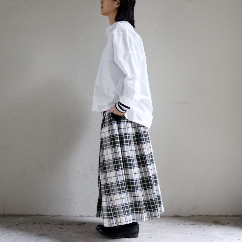 LinenYa リネンヤ コットンツイルトラッドチェックプリーツスカート