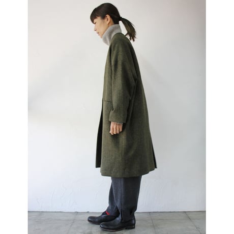atelier naruse アトリエナルセ　MOON ENGLAND tweed cocoon coat  ツィードコクーンコート  #カーキグリーン　【送料無料】