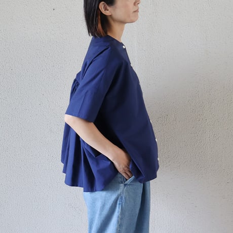 **再入荷** LinenYa リネンヤ　コットンバックギャザーブラウス　#ネイビー、シャンブレー、ホワイト