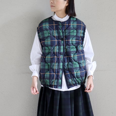 maomade マオメイド　キルトリバーシブルベスト　#グリーンチェック、レッドチェック　【送料無料】