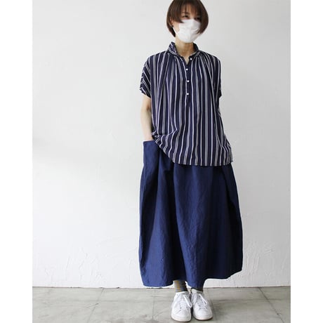 **少量再入荷** homspun ホームスパン　C/Lツイルサイドポケットギャザースカート　#ライトベージュ、ベージュ×ネイビー、ブルー、グレー、ネイビー、ダークネイビー　【送料無料】