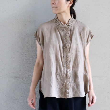 maison de soil メゾンドソイル ノースリーブフリルカラーブラウス　#ホワイト、ベージュ