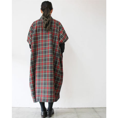 homspun ホームスパン　ウールタータンワンピース　#ベージュｘサックス、チャコールｘレッド