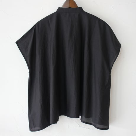soil ソイル　コットンシルクバンドカラー半袖シャツ COTTON SILK BANDED COLLAR S/S SHIRT #black 【送料無料】