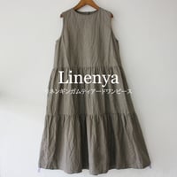 Linenya リネンヤ　リネンギンガムティアードワンピース　#ブラックｘブラウン　【送料無料】