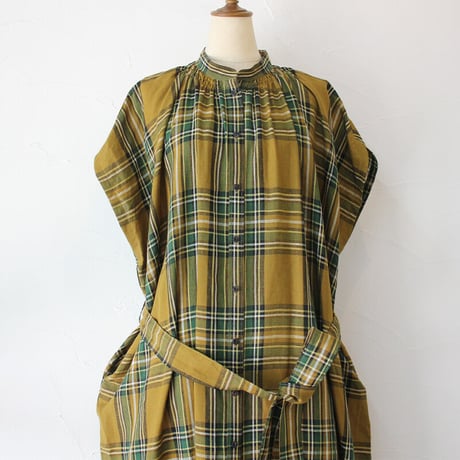 ASEEDONCLOUD アシードンクラウド　jiyusou check cloth smock dress  #キャメル