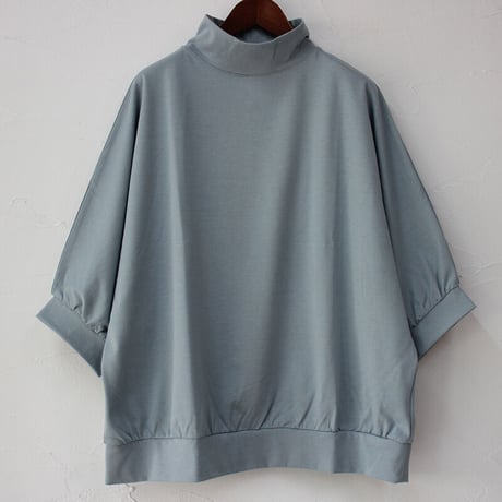**またまた再入荷** Linenya リネンヤ　コットンシルク天竺5分袖ハイネックプルオーバー　#ブラック、ネイビー、オールドブルー、ベージュ