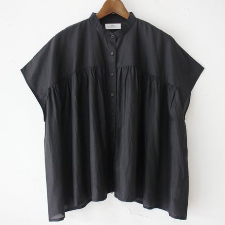 soil ソイル　コットンシルクバンドカラー半袖シャツ COTTON SILK BANDED COLLAR S/S SHIRT #black 【送料無料】