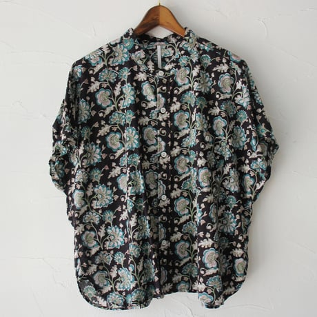 ARTE POVERA アルテポーヴェラ　インド草木染ハンドプリントステンドフレンチシャツ　#ダークブラウン