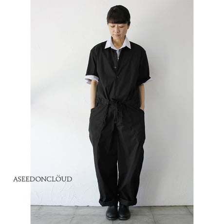 ASEEDONCLOUD　アシードンクラウド　Silky typewritter cloth sakurashi jumpsuit  #ブラック　【送料無料】