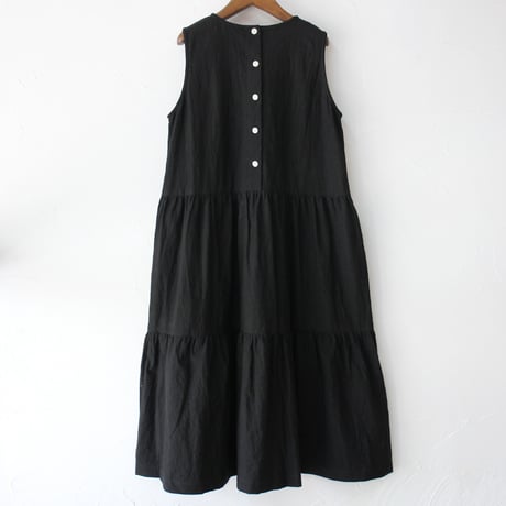 **再々入荷** Linenya リネンヤ　コットンリネンティアードワンピース（厚地）　#ブラック　【送料無料】