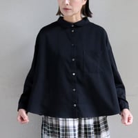 **またまた再入荷**Linenya リネンヤ　高密度コットンサテン長袖丸襟ブラウス　#black　【送料無料】
